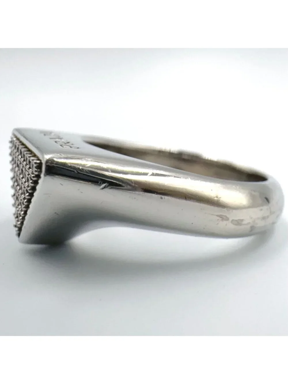 Prada Triangle Logo Pavestone Rhinestone 925 Sterling Silver Clear Ring